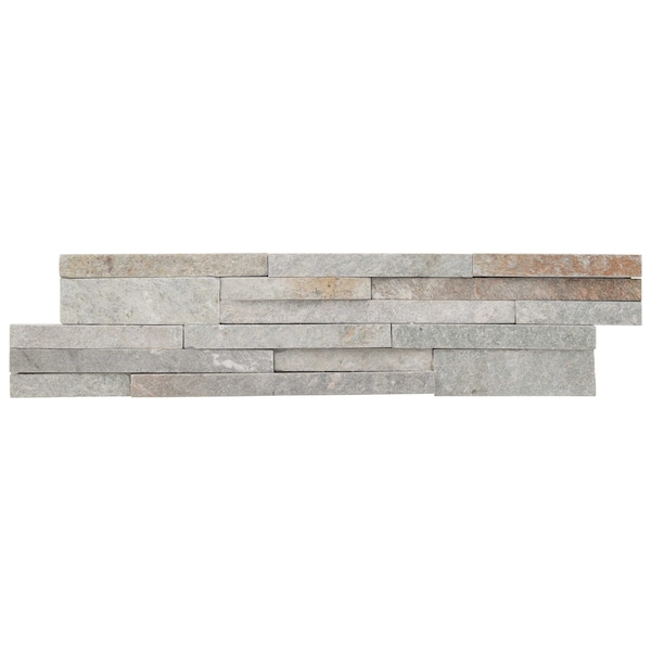 Royal White Splitface Ledger Corner 6 In. X 18 In. Natural Quartzite Wall Tile, 6PK